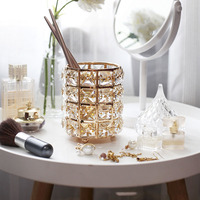 Boîte de rangement pour ongles en verre cristal de style européen Outils de manucure en acrylique Organisateur Présentoir pour stylos Pinceaux cosmétiques Décoration de bureau
