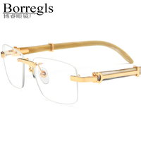 Gafas Borregls de cuerno de búfalo para hombre, diseño de marca, montura cuadrada, gafas sin montura para mujer, gafas ópticas sin marco 150251