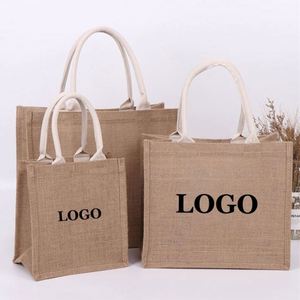Sac fourre-tout en toile de jute réutilisable, personnalisé avec logo, pour courses, voyages, promotion, cadeaux, laminé avec logo – Vente chaude - Product Image 1