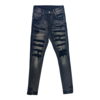 Jean slim en denim pour homme, style Y2K, streetwear, hip-hop, avec appliques et patchwork, effet usé, pour soirée