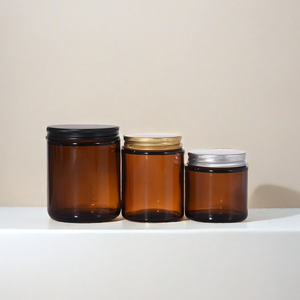 Tùy Chỉnh Thiết Kế Nhãn 2Oz 4Oz 8Oz 16Oz Hổ Phách Sang Trọng Xi Lanh Thẳng Hai Mặt Nến Thủy Tinh Jar Với Nắp Nhôm - Product Image 1