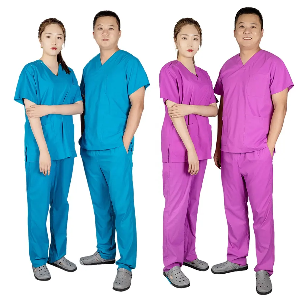 Uniforme quirúrgico de manga corta con cuello en V para hombre y mujer, uniforme quirúrgico para enfermera