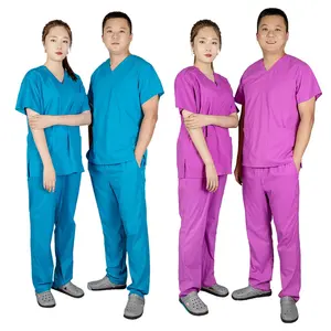 Personalizzato Best seller unico ospedale elegante manica corta grigio scollo a v donna uomo uniforme eccentrurgico infermiera chirurgica scrub uniforme