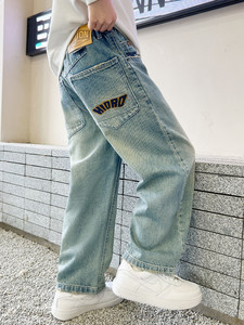 Pantalon <span class=keywords><strong>Cargo</strong></span> Décontracté Garçon OEM ODM Grandes Tailles Couleur Claire Coton Jean pour Printemps Automne Vêtements Chics pour Enfants - Product Image 4