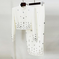 Ensembles Deux Pièces Tendance pour Femmes Conjuntos de Mujer Elegantes Haut Court Perlés Diamant Jupe Longue Strass Ensembles 2 Pièces
