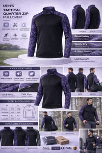 Sweat-shirt de performance athlétique tactique à demi-zip personnalisé, imprimé camouflage, extensible dans les 4 sens, pour le golf, les activités de plein air et la pêche - Product Image 3