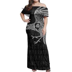 Sublimation personnalisée robes mexicaines décontractées vente en gros concepteur mexique <span class=keywords><strong>aztèque</strong></span> mexicain <span class=keywords><strong>tatouage</strong></span> épaules dénudées robe d'été extensible Maxi - Product Image 4