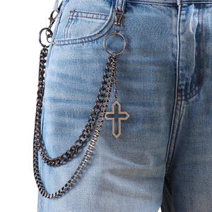 Cadena de cintura estilo hip hop occidental con colgante de cruz hueca de doble capa en tono bronce, de aleación de zinc, para jeans, estilo casual urbano. - Product Image 2