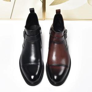 Botas Chelsea para Hombre, de Cuero Genuino, Punta Redonda, Correa con Hebilla, Suela de Goma Antideslizante, Zapatos Formales de Negocios para Otoño - Product Image 5
