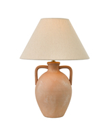 Lampe de table en céramique LED électrique simple de style mid-century avec abat-jour flexible en lin beige naturel, lumière ambiante blanc chaud, base d'ampoule E26