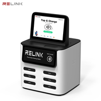 Station de location de batteries externes Relink à 6 emplacements pour centres commerciaux, hôtels, aéroports, restaurants, prête à l'emploi avec écran tactile publicitaire 8 pouces, directement de l'usine
