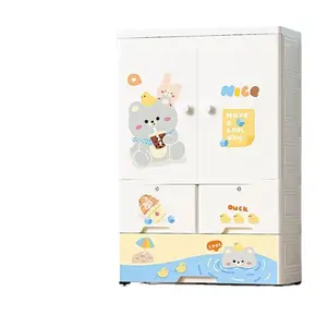 귀여운 만화 곰 어린이 보관 서랍 플라스틱 2 도어 오픈 아기 옷 옷장 장난감 주최자 캐비닛 침실 3 층