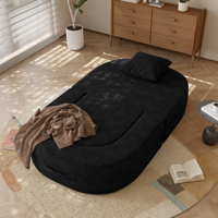 VOXHOME Minimalistisches Modernes Einzelsofa-Bett für Wohnzimmer Schlafzimmer Wohnmöbel Klappbares Faulbett-Sofa Schwarzes Bouclé-Sofa