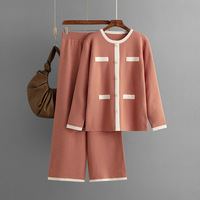 Ensemble 2 pièces pour femme, style chic, comprenant un haut en maille à manches longues et un pantalon large, ensemble confortable et doux
