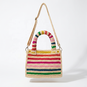 Sac fourre-tout en raphia rayé coloré, grande capacité, sac à main tissé, sac à bandoulière pour la plage et les voyages - Product Image 2