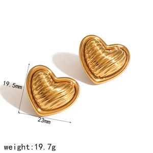 Boucles d'oreilles clous en acier inoxydable en forme de cœur, bicolores or et argent, élégantes et tendance, bijoux cadeau pour femme - Product Image 5