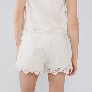 Custom-made fashionable retro <b>white</b> high-waisted pleated lace <b>shorts</b> high-quality 100% cotton <b>shorts</b> - Product Image 3