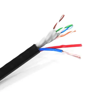 Câble réseau extérieur Câble Cat5e 4 paires x 100% Cuivre 300M Avec fil d'alimentation à 2 conducteurs pour utilisation Ethernet