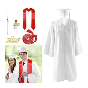 Robe de graduation unisexe pour adultes 2025, blanche mate, 39-63 pouces, avec toque et pompon, étole et cordon d'honneur rouge 60-72 pouces, 100% polyester - Product Image 2