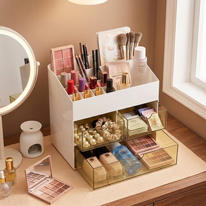 XinHang Bulk Supply Retractable Drawer Makeup <strong>Storage</strong> Box Plastic Skincare Display Desk Organizer <strong>Chest</strong> <strong>With</strong> Brush <strong>Storage</strong> Tray - Product Image 1