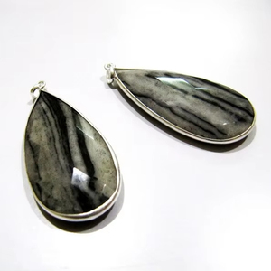 Naturel Zèbre Agate Poire Forme Briolette À Facettes Connecteur Pendentif Charme 22X45mm Taille Unique Rare Pierres Précieuses Lunette Pendentif - Product Image 1