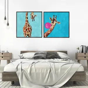 Girafe en toile extensible, 2 panneaux, cm, décoration de maison, chambre de pépinière, peintures prêt à poser