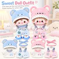 Ensemble de vêtements pour poupée personnalisé 10cm 20cm, tenue deux pièces en coton avec chapeau d'ours bleu et rose, vente en gros