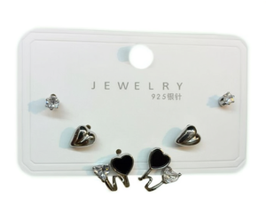 Orecchini a Perno in Stile Francese, Forma di Cuore con Cristalli e Strass, Argento 925, Gioielli da Donna per Uso Quotidiano - Product Image 1