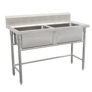 Freistehende Metall-Handwaschbecken Premium-Edelstahl-Doppelschüssel Küchenspüle