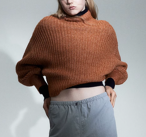 נשים פופולריות גבוהה של נשים רכות נוחות שרועה סרוג צווארון גבוה שרוול ארוך סוודר - Product Image 2