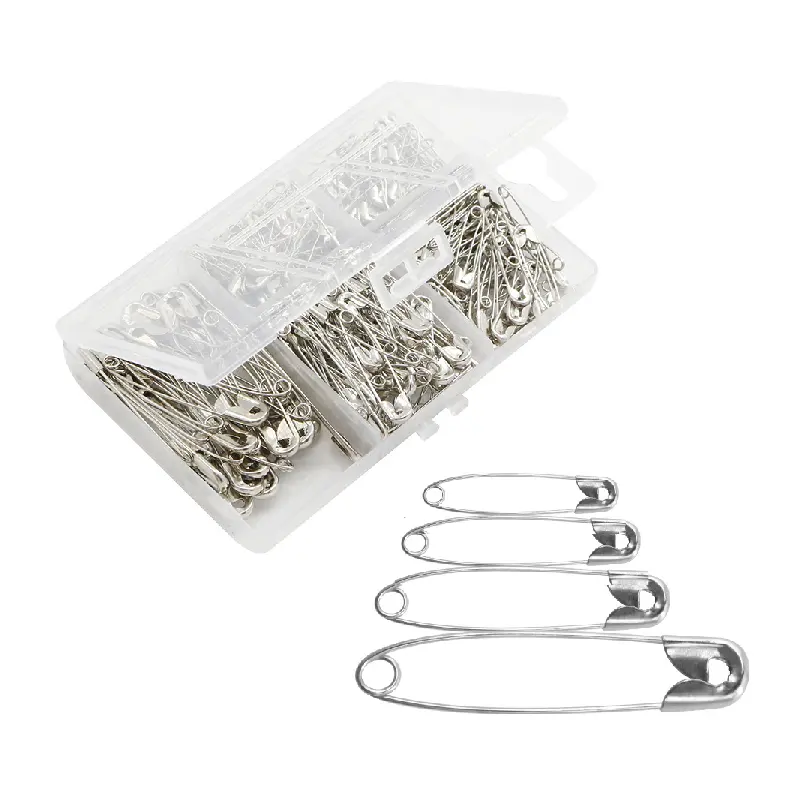 Safety Pins Assorted Nickel Plated Steel Safety Pin Bulk 4 Different Sizes Safety Pins for Cloth Sewing Arts and Craft Supplies