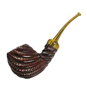 Briarwood Pipe Hand Carved Bent Shape Dark Red Cumberland Tobacco Pipe With Vulcanized Rubber Mouthpiece - Product Image 4