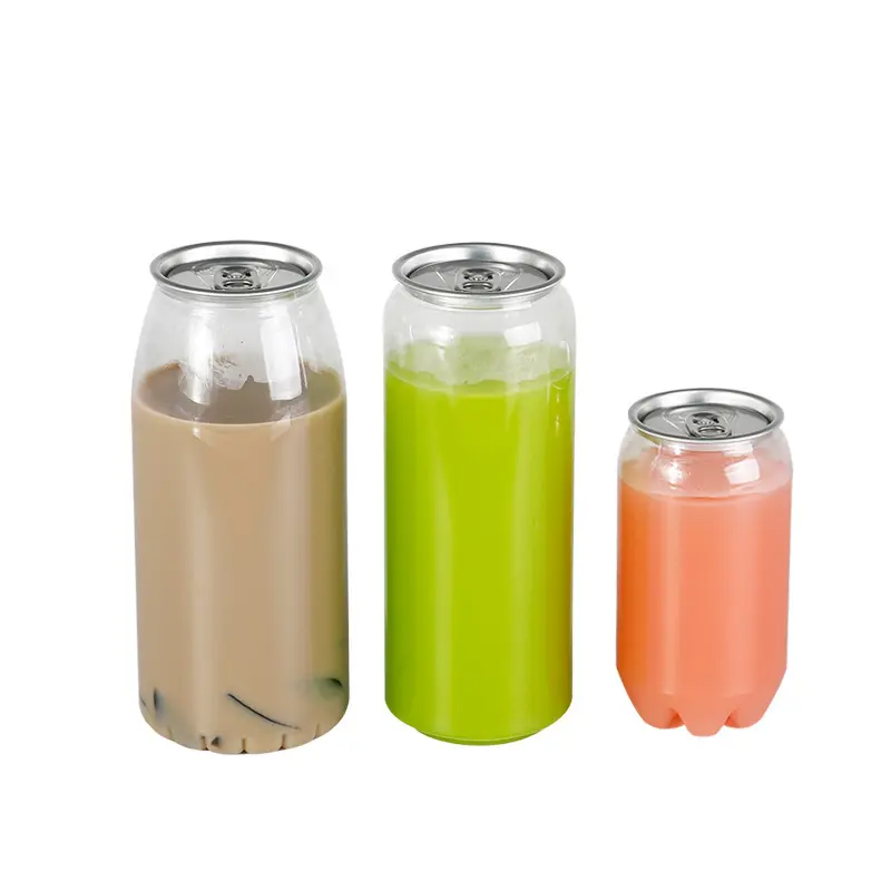 PET Plastic Easy Open Cans Plastic Juice Cans For Beverages Plastic Water Can with Aluminum Lid