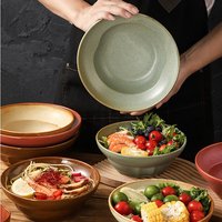Bol en céramique japonais de haute qualité, émaillé au four, en argile grossière, pour nouilles, légumes, fruits et soupes, pour la maison et la cuisine