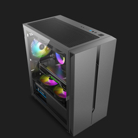 Lovingcool OEM USB3.0 sarung komputer PC RGB, casing CPU menara sedang kaca Tempered hitam, sasis kabinet PC game kubus M-ATX ITX