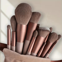 Ensembles de pinceaux de maquillage professionnels couleur café, poils synthétiques doux, pinceau pour fond de teint, poudre, blush, contour, maquillage des yeux, pour débutants