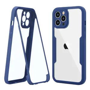 Venta al por mayor 360 protección completa transparente TPU + PC funda de teléfono para iPhone 15 14 pro Max 7/8 Plus funda de teléfono con protector de pantalla