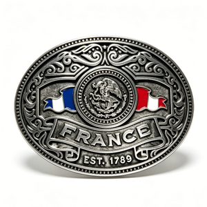 France Silver-Plated Zinc Alloy <b>Badge</b> Emblem Embossing Printing Patriotic Souvenir Die Struck Round Shape - Product Image 1