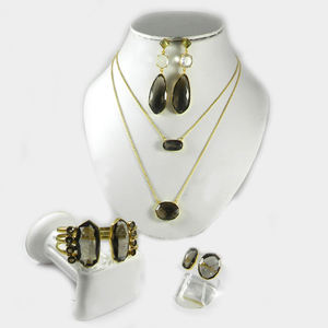 ต่างหูห้อยชุบทองทำด้วยมือสำหรับผู้หญิงควอตซ์คริสตัลสโมคกี้สุดพิเศษเครื่องประดับงานครบรอบแต่งงานที่ทันสมัย - Product Image 2