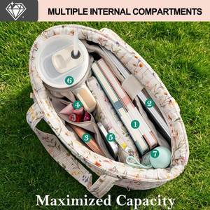 Large Capacity Water Resistant <b>Quilted</b> Shoulder Bag with Open Closure Cotton Lining Casual Tote <b>Handbag</b> for Laptop Work Travel - Product Image 4