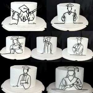 Decoración de Pastel de Graduación con Miel y Dulzura, Figura Masculina y Femenina en Acrílico, Arte Lineal, Decoración Lateral de Pastel, Estilo Ins - Product Image 1