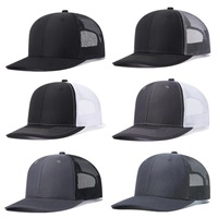 Gorra de Béisbol Personalizada con Logotipo, 6 Paneles, Lisa, Gris y Negra, Gorra Trucker con Parche de Cuero, Gorra Trucker de Malla Lisa para Hombre