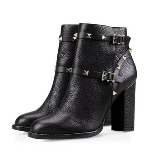 <b>Round</b> <b>Toe</b> Black Stud Decor Short Buckle Strap Rivet Fashion Women Ankle Boots New Arrival Plus Size 46 - Product Image 1