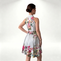 Robe chemise sans manches à imprimé floral pour femme avec col cranté et ceinture à nouer, mini-robe boutonnée pour les vacances à la plage et le quotidien