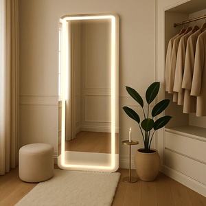 Miroir LED rectangulaire à coins droits, pleine longueur, sur pied ou mural, éclairé, pour le corps entier, vente en gros - Product Image 4
