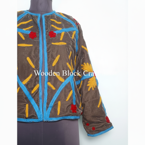 Chaqueta de Terciopelo con Bordado Floral Suzani, Aspecto Impresionante, Chaqueta de Invierno, Abrigo para Mujer, Chaqueta Corta Suzani para Mujer - Product Image 1