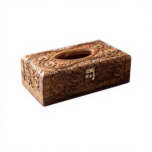 Boîte à mouchoirs en bois gravée à la main, design vintage sculpté avec serrure et clé, pour la maison, la salle à manger, le bureau, ou le bureau à domicile. - Product Image 6