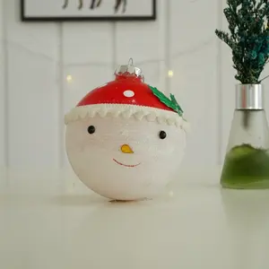 手工吹制白色和红色圣诞树悬挂最终玻璃雪人球摆件