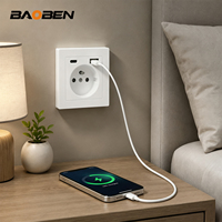Panel de pared BAOBEN modelo 86 con panel ignífugo blanco, con puertos USB + Tipo-C, adecuado para uso doméstico y de oficina.