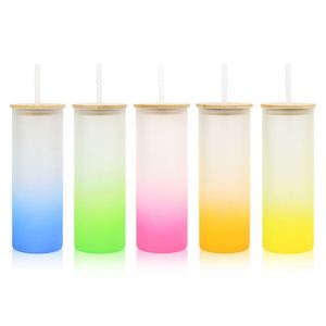 Sublimation Blank Straight Glass Tumbler Gradient Color Coffee Mug Juice Beer Wine Tumblers Frosted Cup with Bamboo Lid - Product Image 1